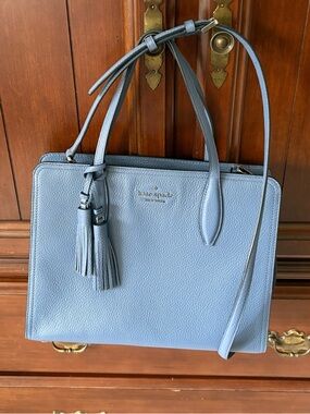 kate spade Blue Pebbled Leather Shoulder Tote with Tassel